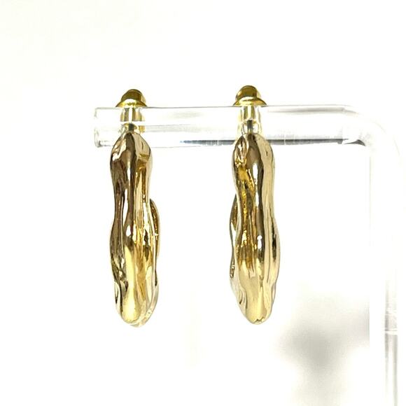 NEW Hoop Earrings Crumpled Molten Metal S15 - Picture 3 of 5